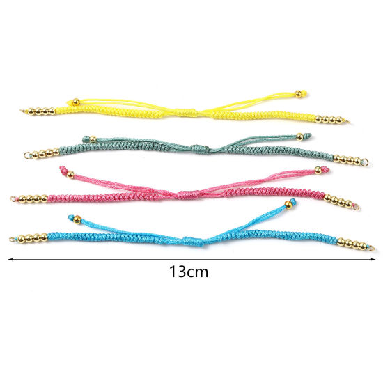 Picture of Stainless Steel & Polyester Braiding Braided Bracelets Accessories Findings Gold Plated Multicolor Adjustable 13cm(5 1/8") long, 1 Piece