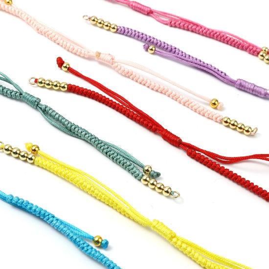Picture of Stainless Steel & Polyester Braiding Braided Bracelets Accessories Findings Gold Plated Multicolor Adjustable 13cm(5 1/8") long, 1 Piece