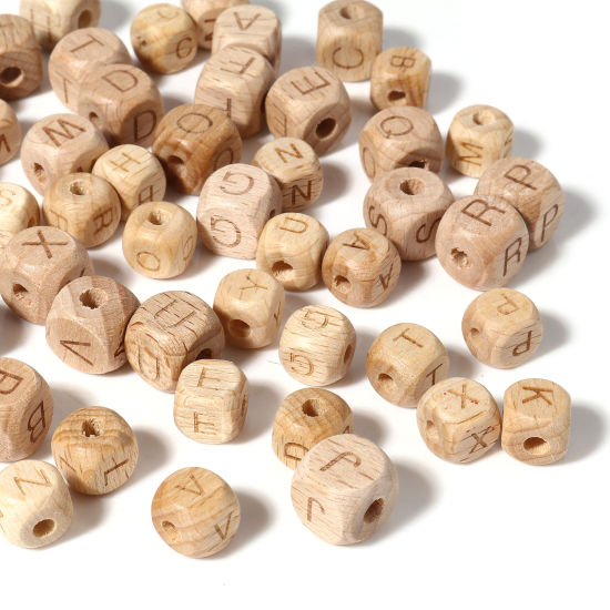 Picture of Beech Wood Spacer Beads Square Natural Initial Alphabet/ Capital Letter 1 Packet