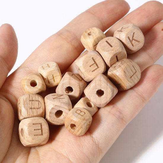 Picture of Beech Wood Spacer Beads Square Natural Initial Alphabet/ Capital Letter 1 Packet