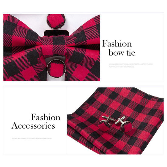 Immagine di Velvet Bow Tie & Cufflinks & Handkerchief For Formal Suit Accessories