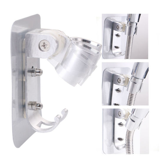 Picture of Space Aluminum Shower Head Holder Strong Adhesive Adjustable No Drilling Wall Mount Bracket