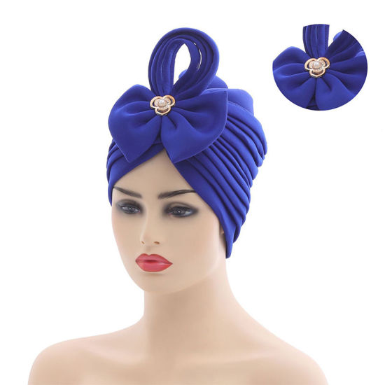 Изображение African Women's Turban Hat Headwraps Bowknot Pleated Solid Color