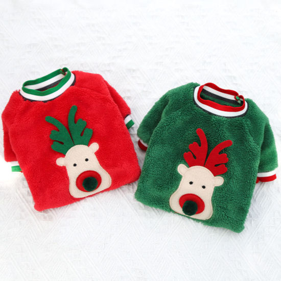Picture of Two-Legged Furry Velvet Dogs And Cats Christmas Reindeer Hoody Sweater Pet Clothes