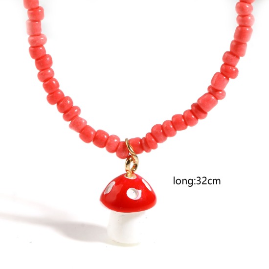 Picture of Acrylic Beaded Necklace Multicolor Mushroom 32cm(12 5/8") long, 1 Piece