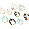 Picture of Zinc Based Alloy Charms Penguin Animal Gold Plated Multicolor Strawberry Enamel 10 PCs