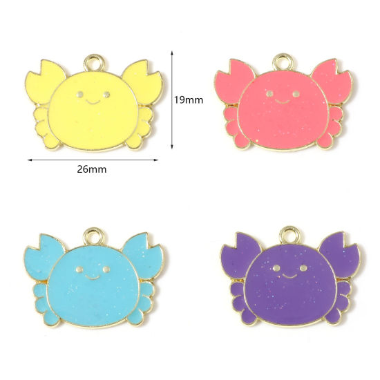 Immagine di Lega di Zinco Gioielli Oceanici Charms Granchio Oro Placcato Multicolore Smalto 26mm x 19mm , 10 Pz