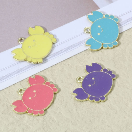 Immagine di Lega di Zinco Gioielli Oceanici Charms Granchio Oro Placcato Multicolore Smalto 26mm x 19mm , 10 Pz