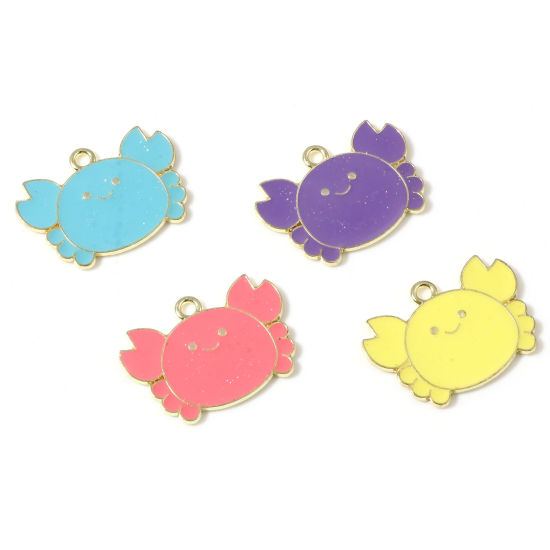 Immagine di Lega di Zinco Gioielli Oceanici Charms Granchio Oro Placcato Multicolore Smalto 26mm x 19mm , 10 Pz