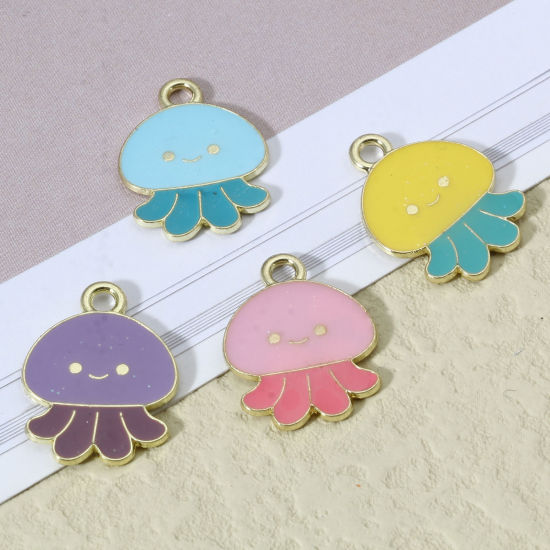 Immagine di Lega di Zinco Gioielli Oceanici Charms Polpo Oro Placcato Multicolore Smalto 20mm x 15mm , 10 Pz