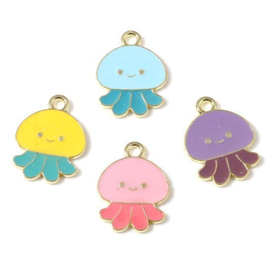 Immagine di Lega di Zinco Gioielli Oceanici Charms Polpo Oro Placcato Multicolore Smalto 20mm x 15mm , 10 Pz