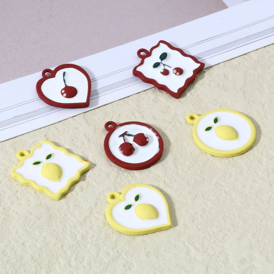 Immagine di Lega di Zinco Charms Limone Multicolore Ciliegia Smalto 5 Pz