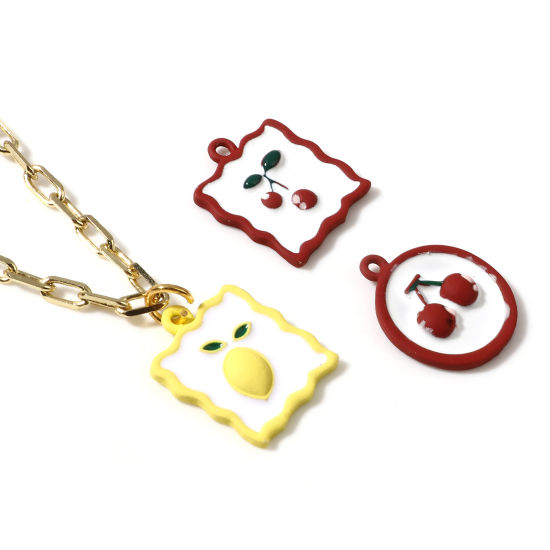 Immagine di Lega di Zinco Charms Limone Multicolore Ciliegia Smalto 5 Pz