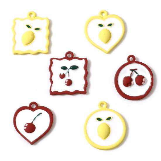 Immagine di Lega di Zinco Charms Limone Multicolore Ciliegia Smalto 5 Pz