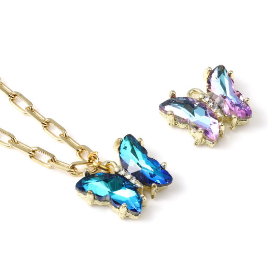 Picture of Zinc Based Alloy & Glass Insect Charms Butterfly Animal Gold Plated Multicolor AB Color Clear Rhinestone 18mm x 15mm, 5 PCs