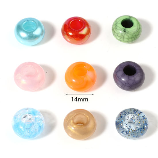 Image de Perles à Gros Trou en Acrylique au Style Européen Rond Couleur au Hasard 100 Pcs