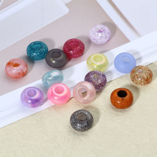 Image de Perles à Gros Trou en Acrylique au Style Européen Rond Couleur au Hasard 100 Pcs