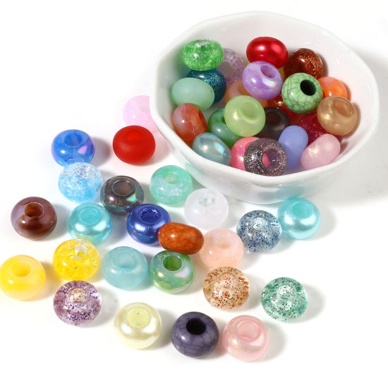 Image de Perles à Gros Trou en Acrylique au Style Européen Rond Couleur au Hasard 100 Pcs