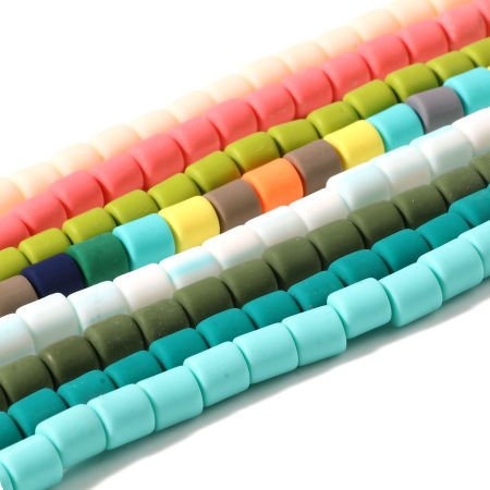 Bild von Polymer Ton Perlen Zylinder Bunt, 7mm x 6mm, Loch: 1.3mm, 40cm - 39cm lang/Strang, 60 Stk./Strang, 2 Stränge