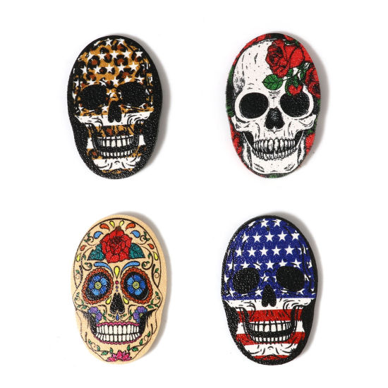 Immagine di PU Halloween Ciondoli Ovale Multicolore Cranio 5cm x 3.2cm, 5 Pz