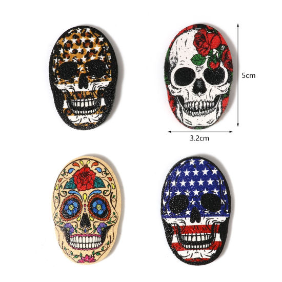 Immagine di PU Halloween Ciondoli Ovale Multicolore Cranio 5cm x 3.2cm, 5 Pz