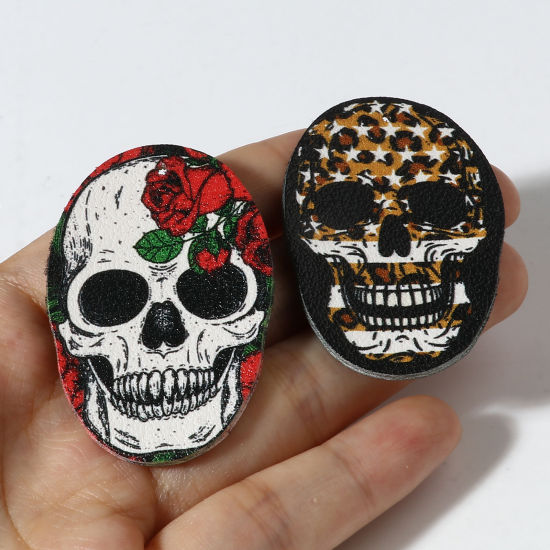 Immagine di PU Halloween Ciondoli Ovale Multicolore Cranio 5cm x 3.2cm, 5 Pz