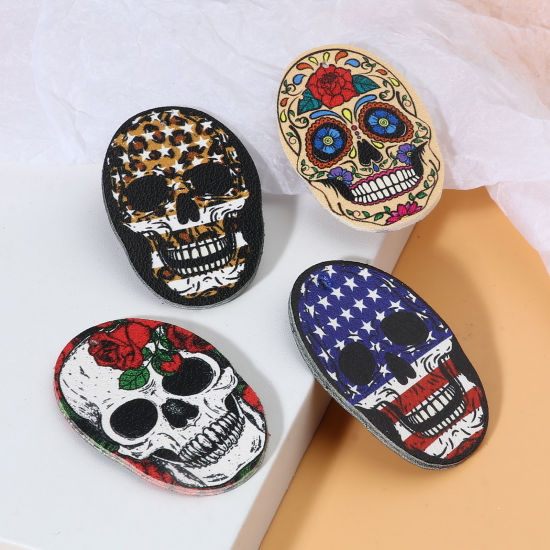Immagine di PU Halloween Ciondoli Ovale Multicolore Cranio 5cm x 3.2cm, 5 Pz