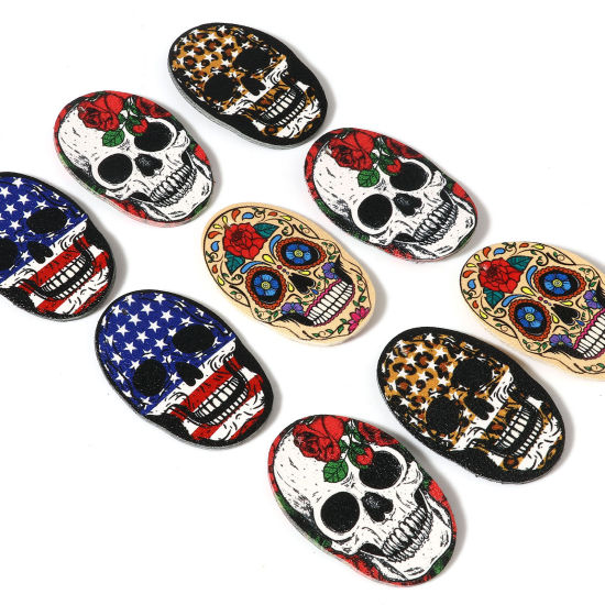 Immagine di PU Halloween Ciondoli Ovale Multicolore Cranio 5cm x 3.2cm, 5 Pz
