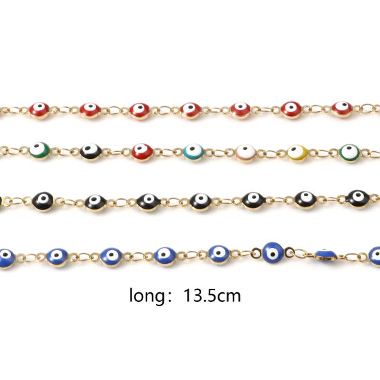 Immagine di Acciaio Inossidabile Religione Braccialetti Oro Placcato Multicolore Tondo Malocchio Smalto 13.5cm Lunghezza, 1 Pz
