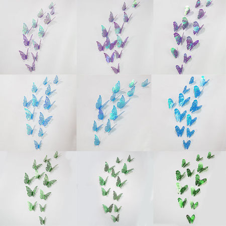 Rainbow AB Color Hollow Filigree Butterfly Wall Stickers Art Home Decoration