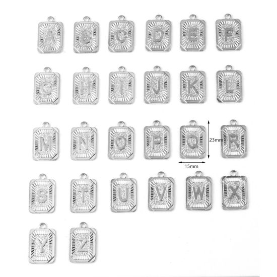 Immagine di Lega di Zinco Charms Rettangolo Tono Argento Lettera Maiuscola 23mm x 15mm , 10 Pz
