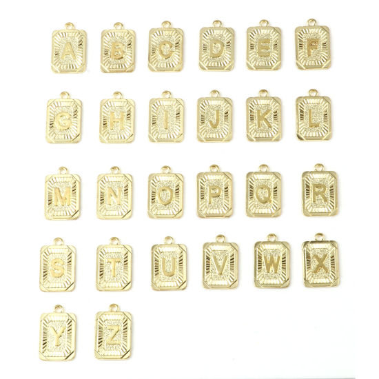 Immagine di Lega di Zinco Charms Rettangolo Oro Placcato Lettera Maiuscola 23mm x 15mm , 10 Pz