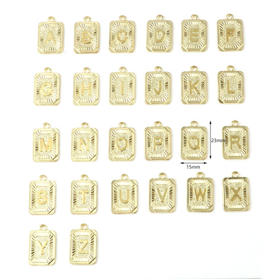 Immagine di Lega di Zinco Charms Rettangolo Oro Placcato Lettera Maiuscola 23mm x 15mm , 10 Pz