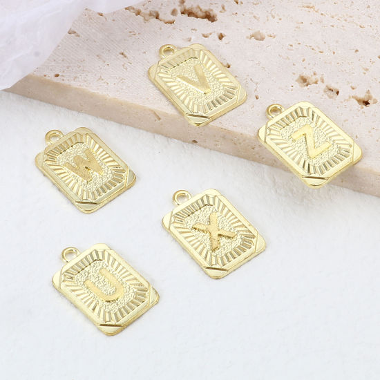 Immagine di Lega di Zinco Charms Rettangolo Oro Placcato Lettera Maiuscola 23mm x 15mm , 10 Pz
