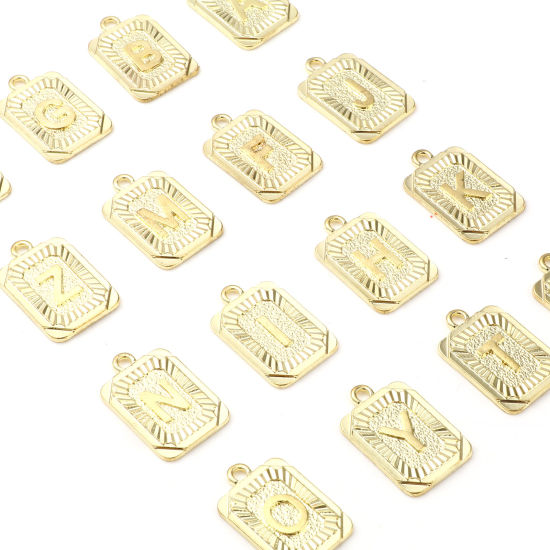 Immagine di Lega di Zinco Charms Rettangolo Oro Placcato Lettera Maiuscola 23mm x 15mm , 10 Pz
