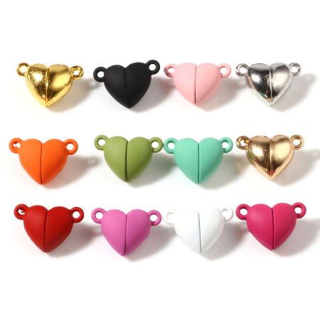Zinc Based Alloy Valentine's Day Magnetic Clasps Heart Multicolor Rubberized 16mm x 11mm, 5 PCs