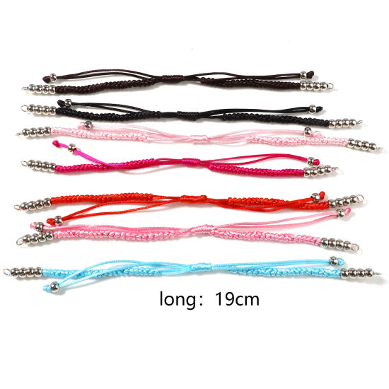 Picture of Polyester Braiding Braided Bracelets Accessories Findings Silver Tone Multicolor Adjustable 19cm(7 4/8") long, 5 PCs