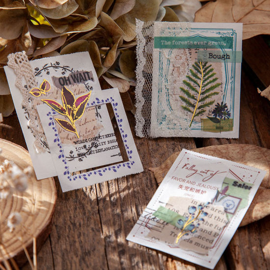Изображение Leaf Flower Collection Series Gold Stamping PET DIY Scrapbook Stickers Decoration