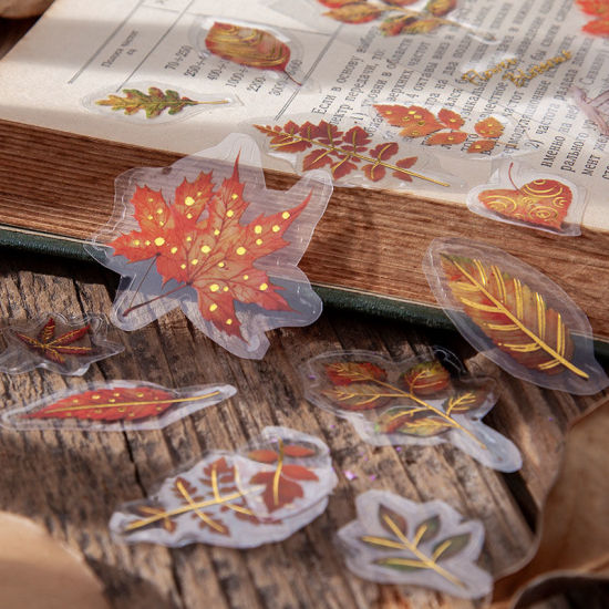 Picture of Leaf Flower Collection Series Gold Stamping PET DIY Scrapbook Stickers Decoration