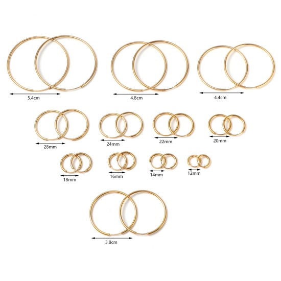 Picture of Stainless Steel Hoop Earrings Gold Plated Circle Ring Post/ Wire Size: (19 gauge), 1 Pair