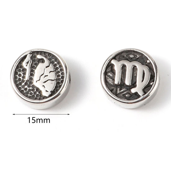 Bild von Edelstahl Perlen Rund Metallgrau Sternbild 10mm D., Loch: ca. 1.8mm, 2 Stück