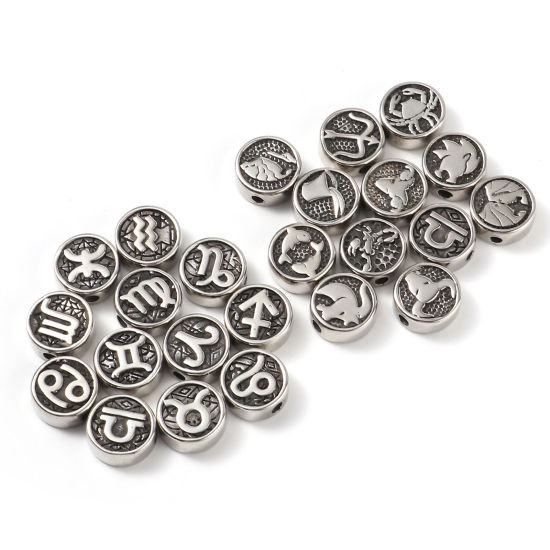 Bild von Edelstahl Perlen Rund Metallgrau Sternbild 10mm D., Loch: ca. 1.8mm, 2 Stück