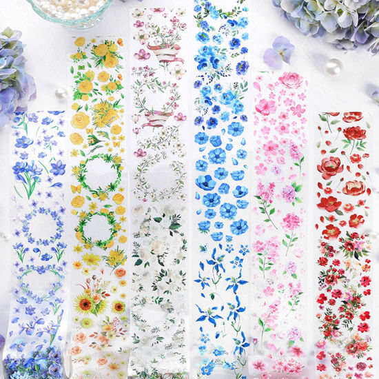 Bild von PET DIY Scrapbook Sticker Aufkleber Bunt Blumen 6cm, 1 Rolle