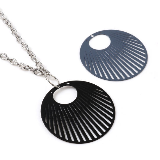 Immagine di Lega di Ferro Filigree Stamping Ciondoli Tondo Multicolore Striscia 3.1cm Dia, 10 Pz