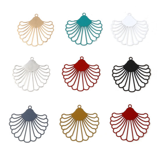 Image de Pendentifs Estampe en Filigrane en Alliage de Fer Eventail Multicolore 3.9cm x 3.7cm, 10 Pcs