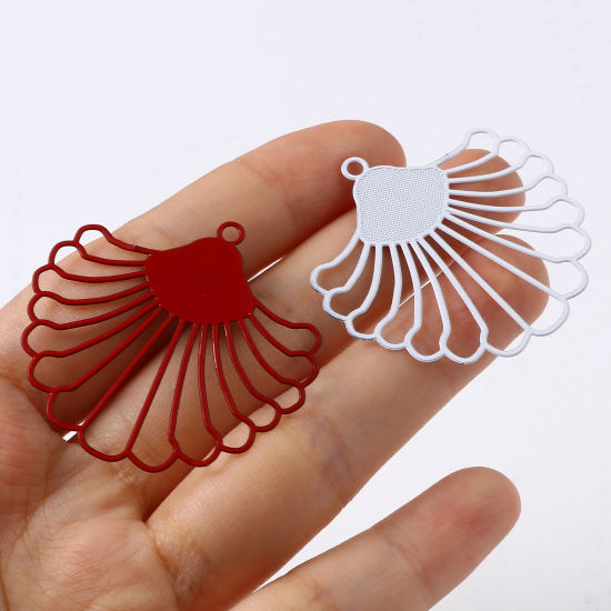 Image de Pendentifs Estampe en Filigrane en Alliage de Fer Eventail Multicolore 3.9cm x 3.7cm, 10 Pcs