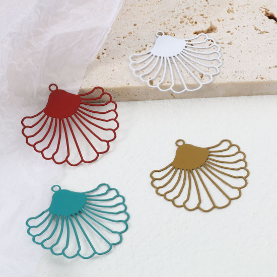Image de Pendentifs Estampe en Filigrane en Alliage de Fer Eventail Multicolore 3.9cm x 3.7cm, 10 Pcs