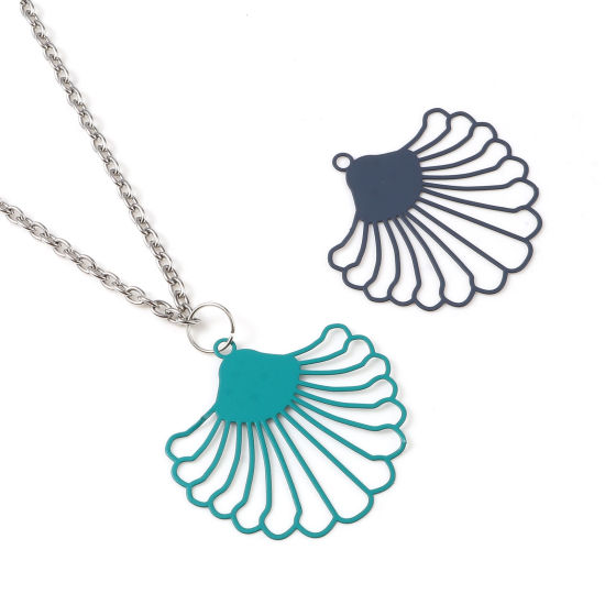 Image de Pendentifs Estampe en Filigrane en Alliage de Fer Eventail Multicolore 3.9cm x 3.7cm, 10 Pcs