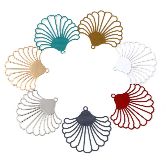 Image de Pendentifs Estampe en Filigrane en Alliage de Fer Eventail Multicolore 3.9cm x 3.7cm, 10 Pcs