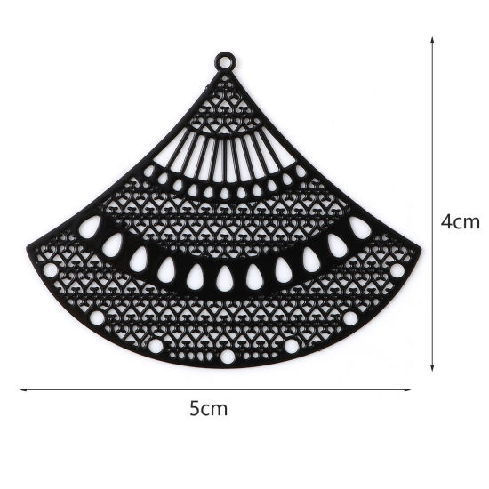 Immagine di Lega di Ferro Filigree Stamping Ciondoli A Forma di Ventagli Multicolore Filigrana 5cm x 4cm , 5 Pz